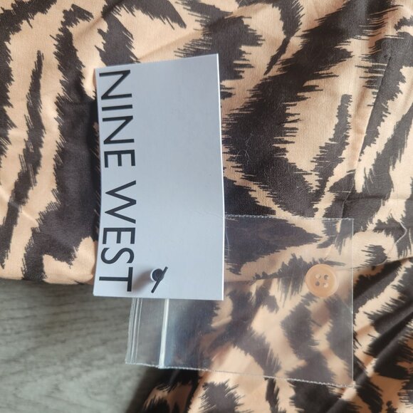 Nine West Womens XL Animal Print Button-Up Blouse Brown/Black Cotton NWT - Picture 2 of 7